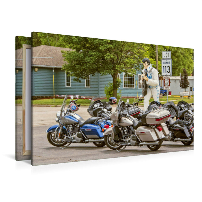 Premium Textile Canvas Premium Textile Canvas 120 cm x 80 cm landscape Motorcycles parked on Route 66, Braidwood, USA 