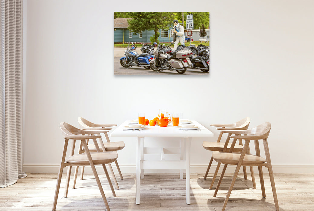 Premium Textile Canvas Premium Textile Canvas 120 cm x 80 cm landscape Motorcycles parked on Route 66, Braidwood, USA 