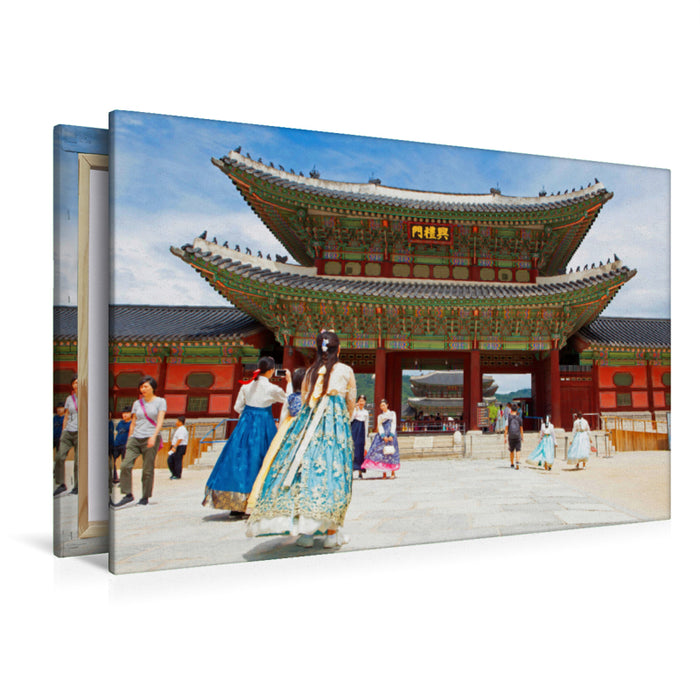 Premium textile canvas Premium textile canvas 120 cm x 80 cm landscape Royal Palace in Seoul, South Korea. 