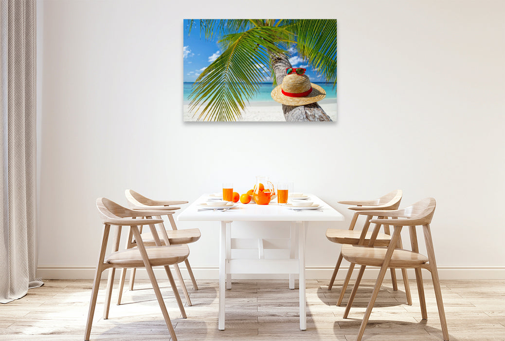 Premium textile canvas Premium textile canvas 120 cm x 80 cm landscape Beach feeling, longed for and dream vacation in the Maldives. 