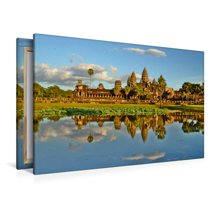 Premium Textil-Leinwand Premium Textil-Leinwand 120 cm x 80 cm quer Angkor Wat im Abendlicht