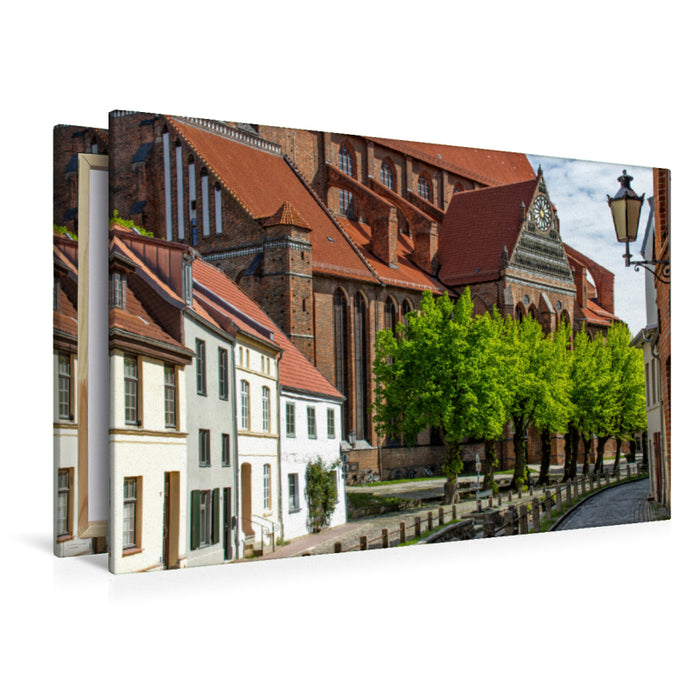 Premium Textil-Leinwand Premium Textil-Leinwand 120 cm x 80 cm quer Kirchhof der Stadtkirche St. Nikolai