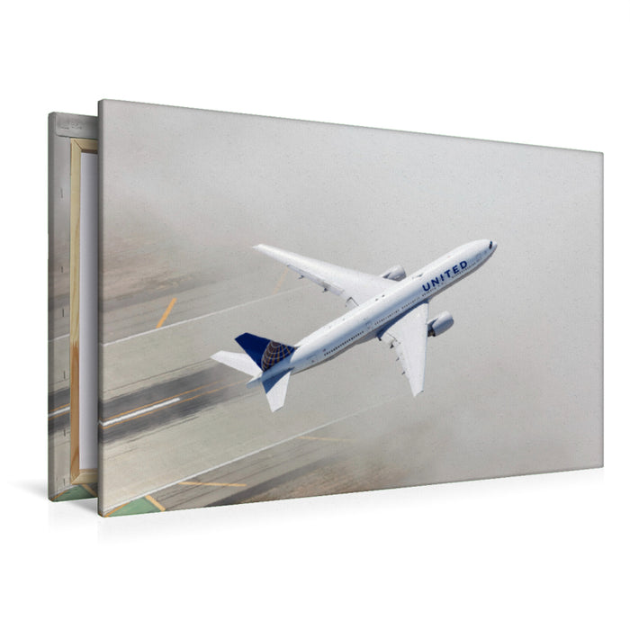 Premium Textil-Leinwand Premium Textil-Leinwand 120 cm x 80 cm quer United Boeing 777 in Los Angeles