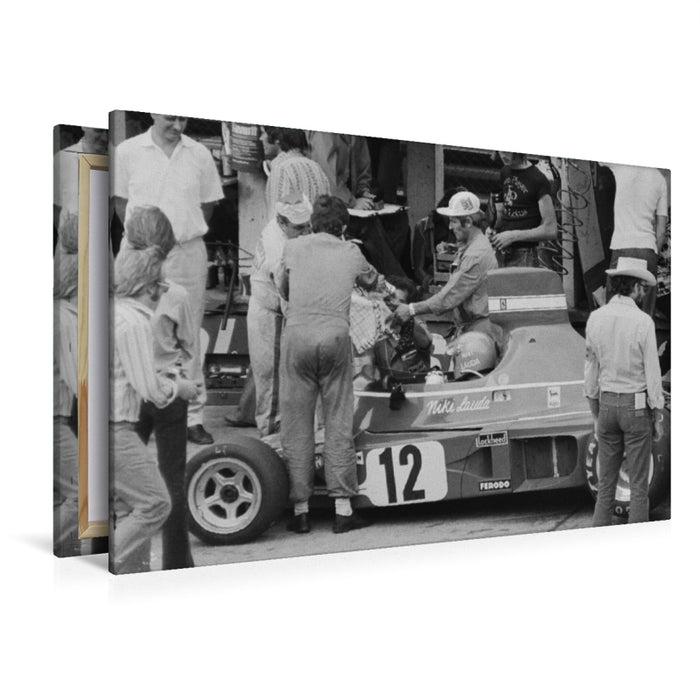 Premium Textil-Leinwand Premium Textil-Leinwand 120 cm x 80 cm quer Niki Lauda am Nürburgring 1974