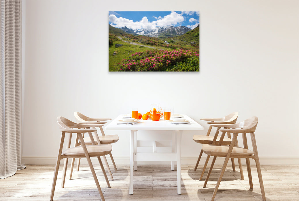 Premium textile canvas Premium textile canvas 120 cm x 80 cm landscape Alpine roses on Dürrboden 