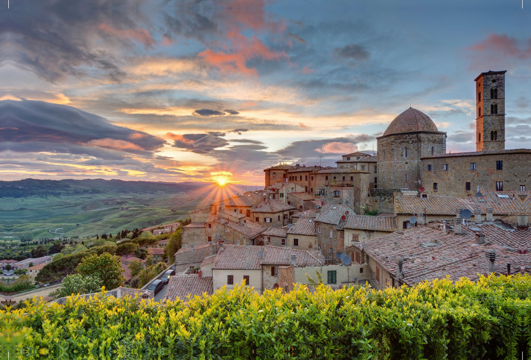 Premium textile canvas Premium textile canvas 120 cm x 80 cm landscape Volterra in Tuscany 