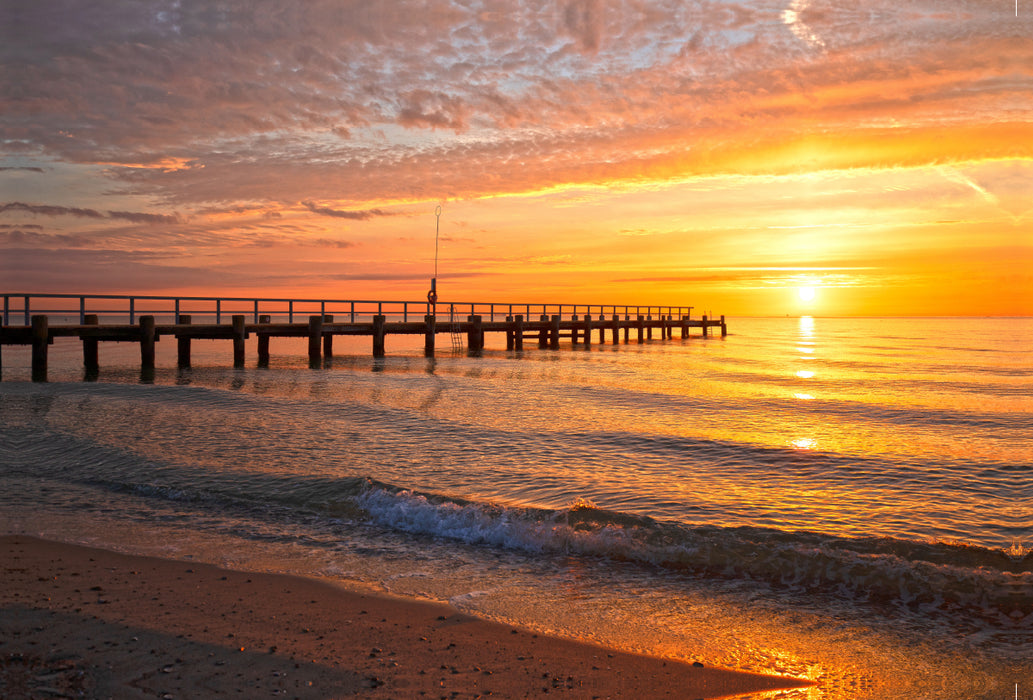 Premium textile canvas Premium textile canvas 120 cm x 80 cm landscape Sunrise in Travemünde 