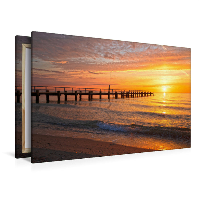 Premium textile canvas Premium textile canvas 120 cm x 80 cm landscape Sunrise in Travemünde 