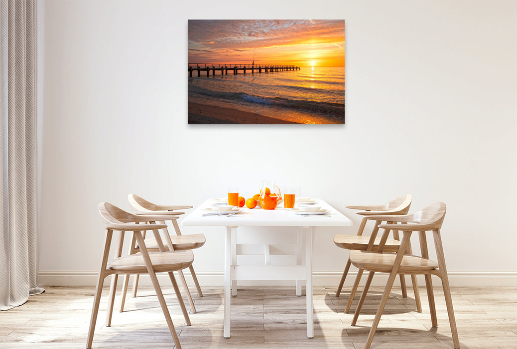 Premium textile canvas Premium textile canvas 120 cm x 80 cm landscape Sunrise in Travemünde 