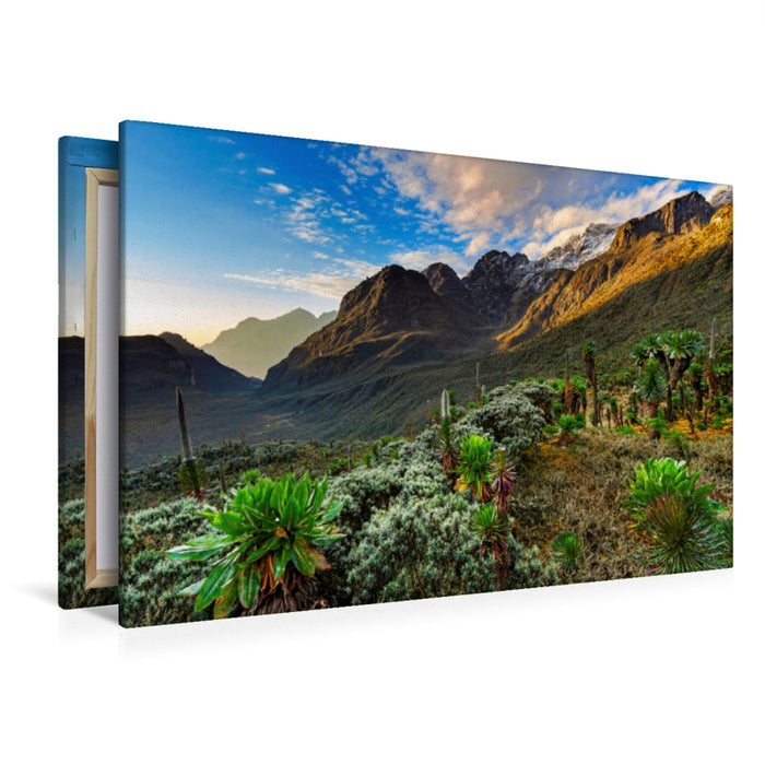Premium textile canvas Premium textile canvas 120 cm x 80 cm landscape Sunrise in the Mogusu Valley of the Ruwenzori 
