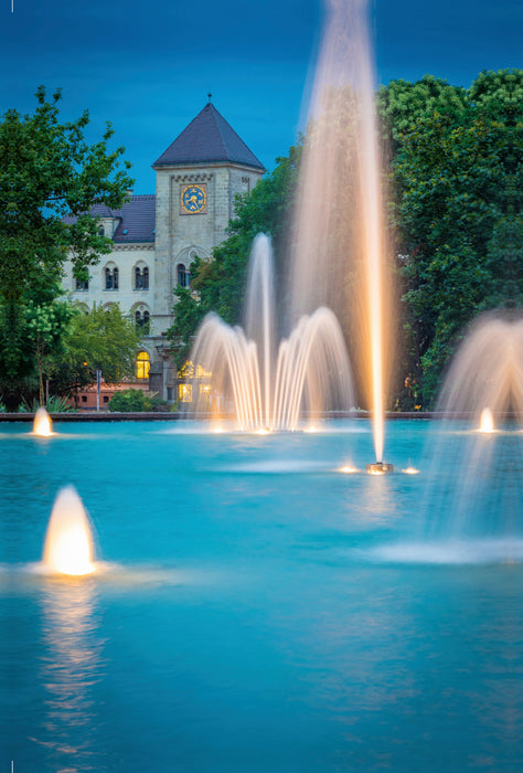 Premium textile canvas Premium textile canvas 80 cm x 120 cm high fountain and main post office in Halle-Saale 