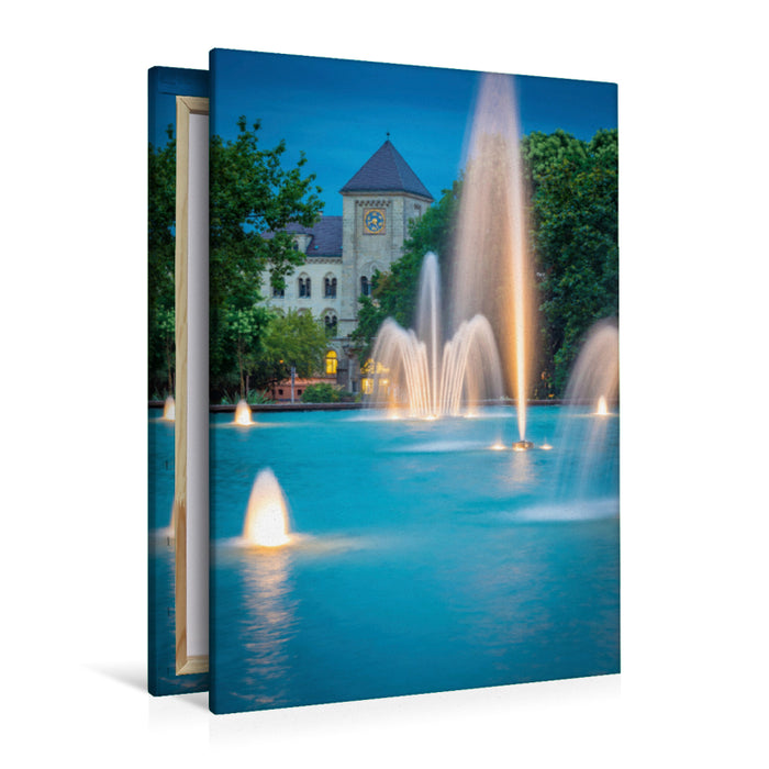 Premium textile canvas Premium textile canvas 80 cm x 120 cm high fountain and main post office in Halle-Saale 