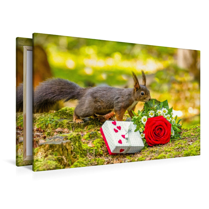 Premium textile canvas Premium textile canvas 120 cm x 80 cm landscape The squirrel wishes you all the best! 