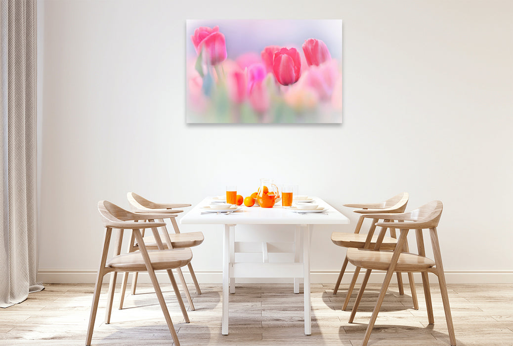 Premium textile canvas Premium textile canvas 120 cm x 80 cm landscape pastel tulips 