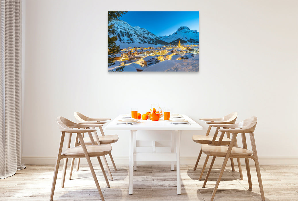 Premium textile canvas Premium textile canvas 120 cm x 80 cm across Arlberg and its snowy and dreamy town of Lech, a magical winter landscape... 