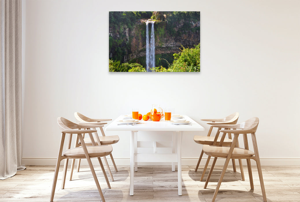 Premium textile canvas Premium textile canvas 120 cm x 80 cm landscape Chamarel waterfall 