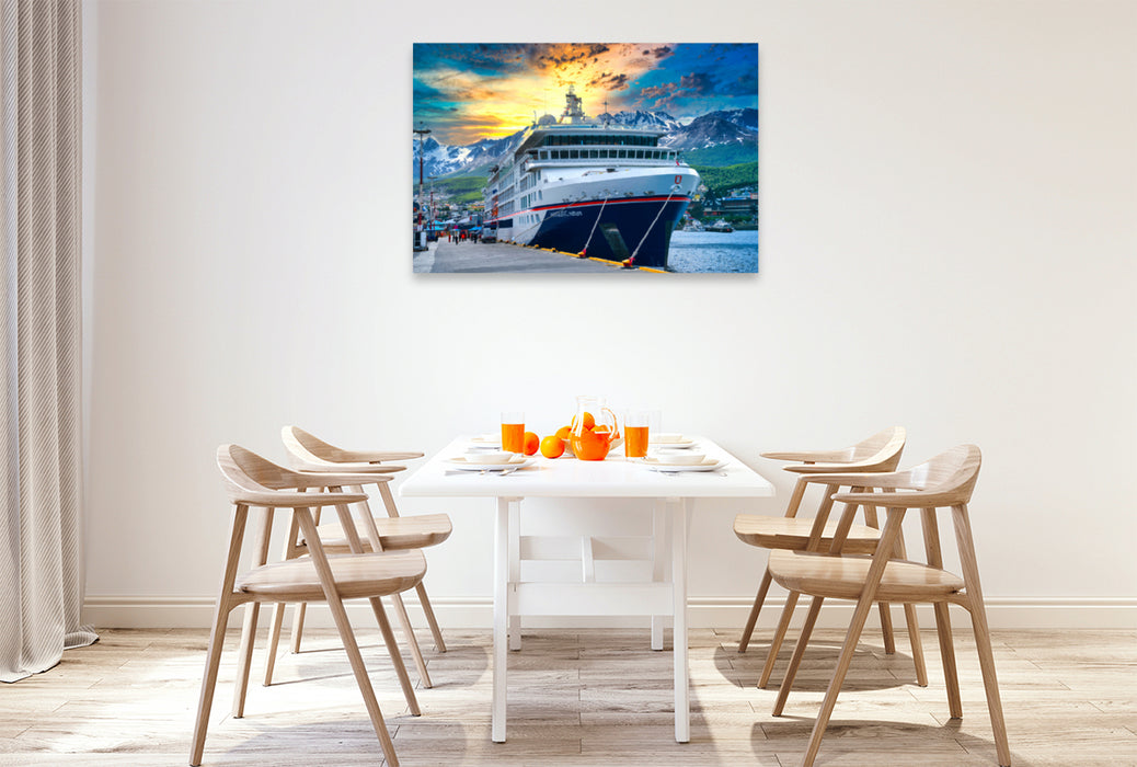 Premium textile canvas Premium textile canvas 120 cm x 80 cm landscape The HANSEATIC nature on the quay of Ushuaia at the southern end of South America. 