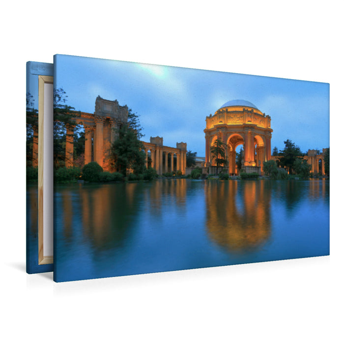 Premium Textil-Leinwand Premium Textil-Leinwand 120 cm x 80 cm quer In nächtlicher Beleuchtung: The Palace of Fine Arts