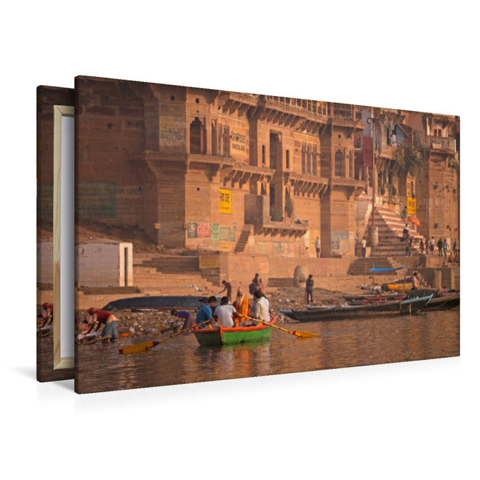 Toile textile premium Toile textile premium 120 cm x 80 cm paysage Inde - Varanasi 