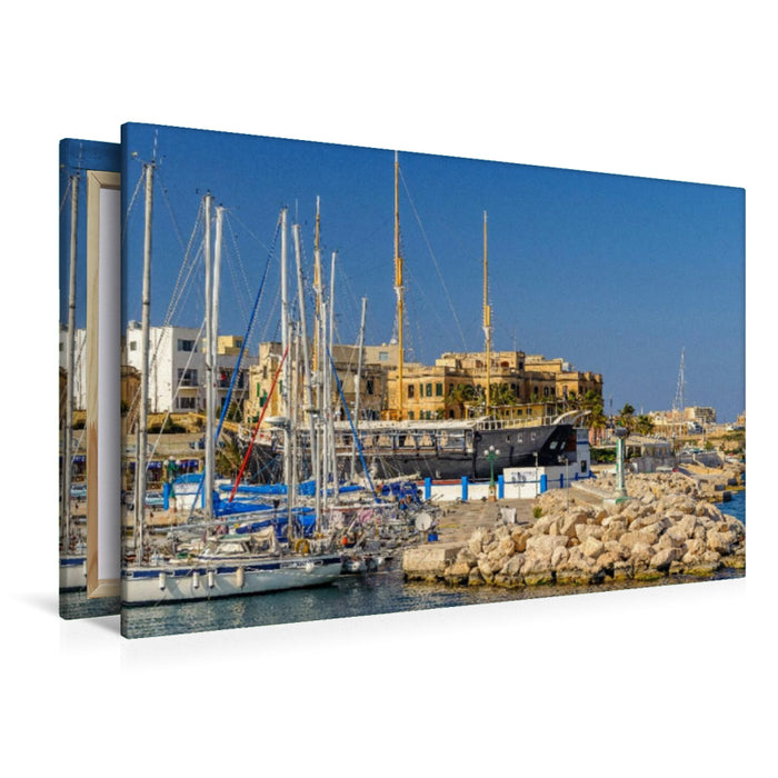 Premium Textil-Leinwand Premium Textil-Leinwand 120 cm x 80 cm quer Segelboote in der Msida Yacht Marina