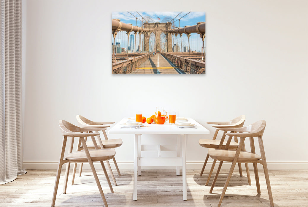 Premium Textil-Leinwand Premium Textil-Leinwand 120 cm x 80 cm quer Brooklyn Bridge and Skyline