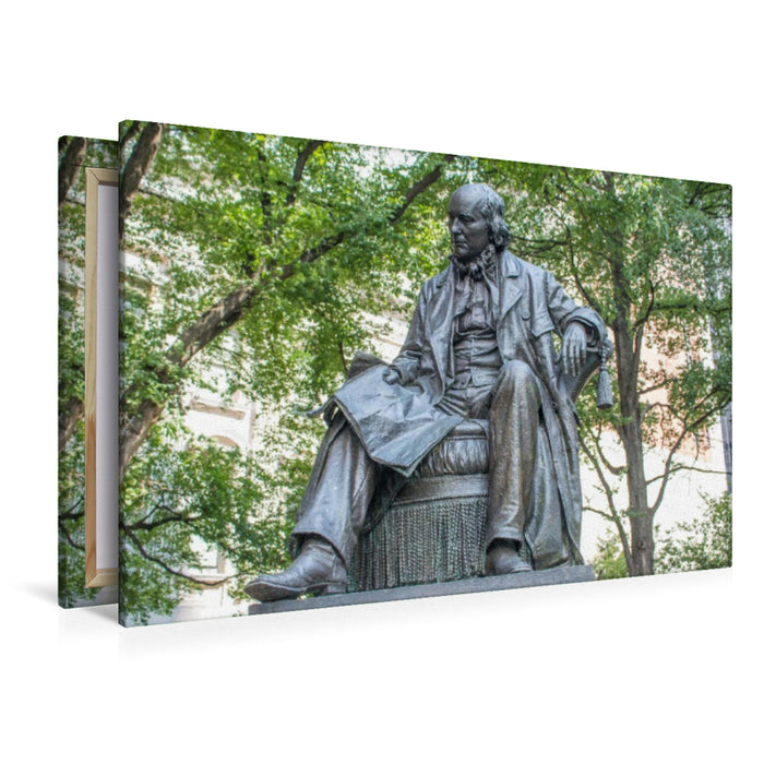 Premium Textil-Leinwand Premium Textil-Leinwand 120 cm x 80 cm quer Statue of Horace Greeley at City Hall Park Manhattan