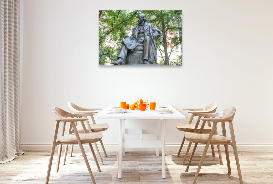 Premium Textil-Leinwand Premium Textil-Leinwand 120 cm x 80 cm quer Statue of Horace Greeley at City Hall Park Manhattan