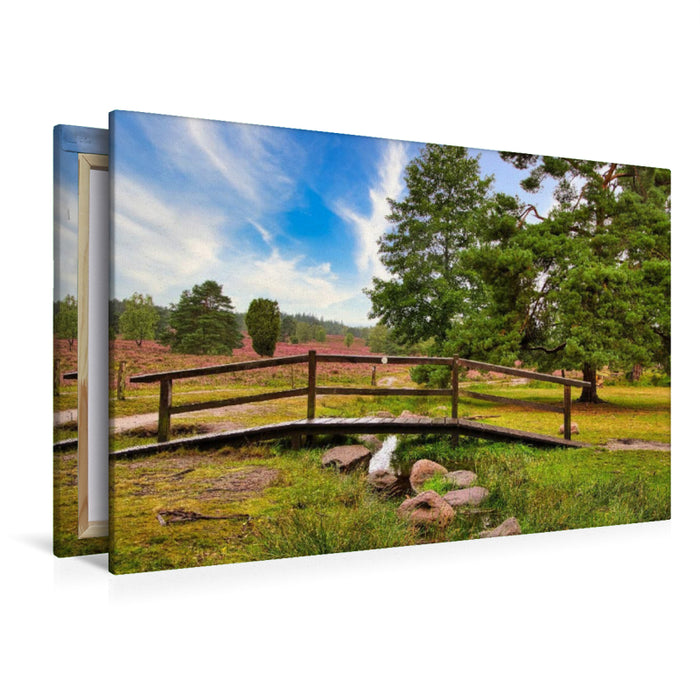 Premium textile canvas Premium textile canvas 120 cm x 80 cm landscape heathland with a bridge 