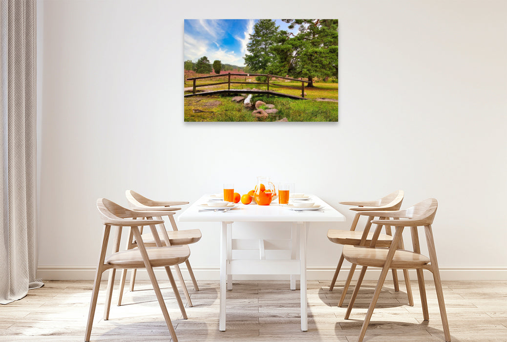 Premium textile canvas Premium textile canvas 120 cm x 80 cm landscape heathland with a bridge 