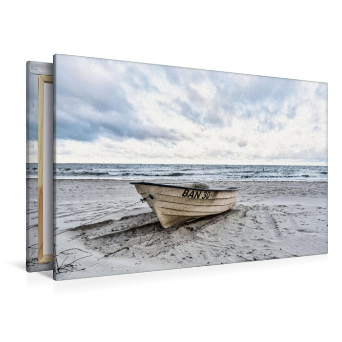 Premium textile canvas Premium textile canvas 120 cm x 80 cm landscape Boat on the beach in Heringsdorf on the island of Usedom 