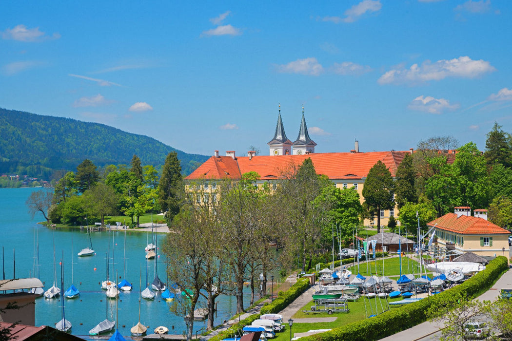 Premium textile canvas Premium textile canvas 120 cm x 80 cm landscape Tegernsee Castle 