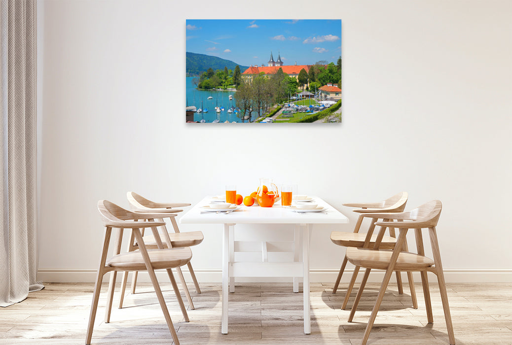 Premium textile canvas Premium textile canvas 120 cm x 80 cm landscape Tegernsee Castle 