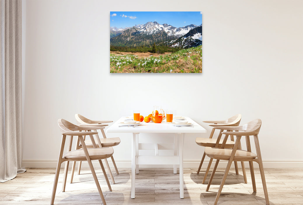 Premium textile canvas Premium textile canvas 120 cm x 80 cm landscape Crocus meadow at Fellhorn 