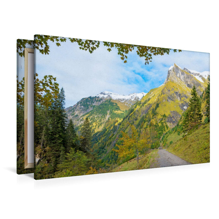 Premium textile canvas Premium textile canvas 120 cm x 80 cm across hiking trail in the picturesque Oytal 