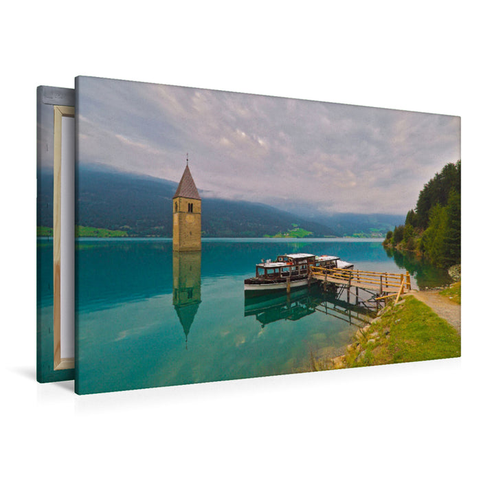 Premium textile canvas Premium textile canvas 120 cm x 80 cm across Lake Reschen 