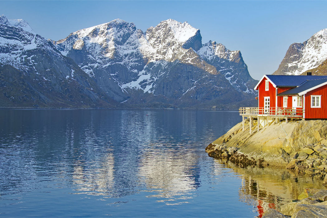 Premium textile canvas Premium textile canvas 120 cm x 80 cm landscape Rorbuer on the Lofoten 