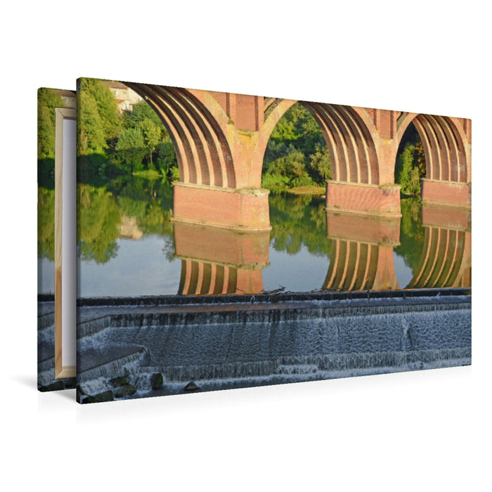 Premium textile canvas Premium textile canvas 120 cm x 80 cm landscape Red Bridge from Albi 