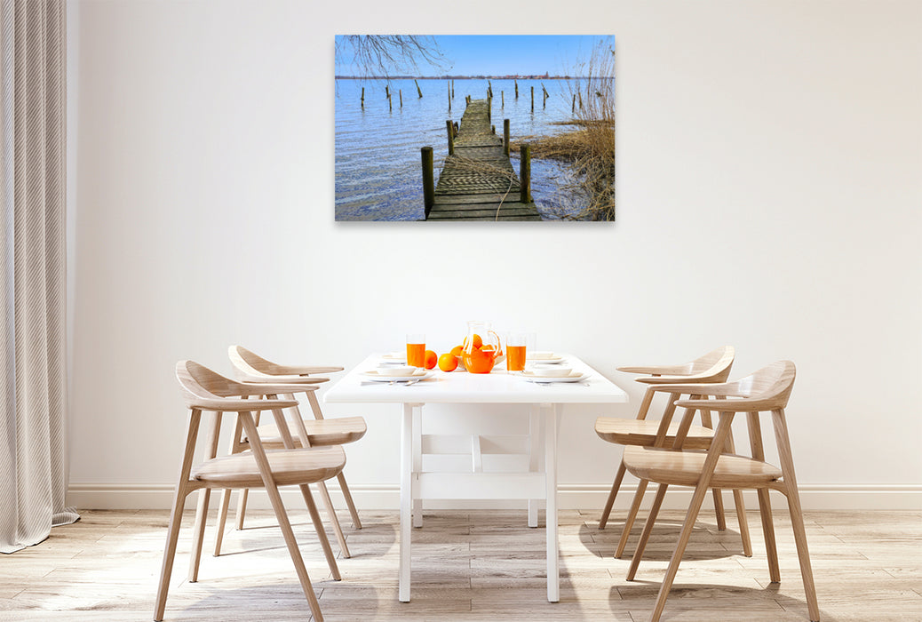 Premium textile canvas Premium textile canvas 120 cm x 80 cm across boat dock and view of Neuwarp (Poland) 