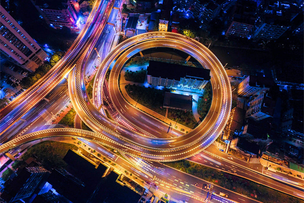 Premium textile canvas Premium textile canvas 120 cm x 80 cm landscape Spiral highway intersection from the air in Guangzhou, China 