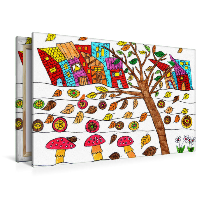 Premium textile canvas Premium textile canvas 120 cm x 80 cm landscape Autumnal houses in the storm 