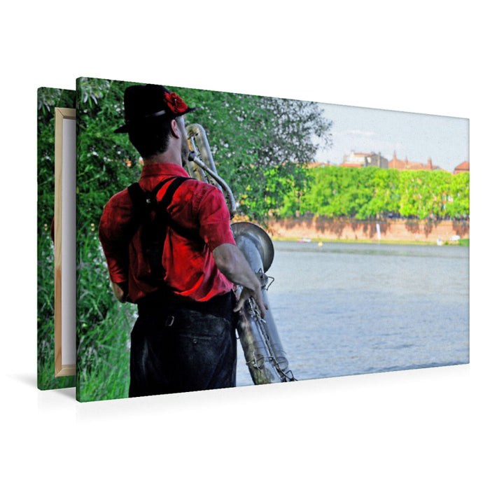 Premium textile canvas Premium textile canvas 120 cm x 80 cm landscape Saxophonist 