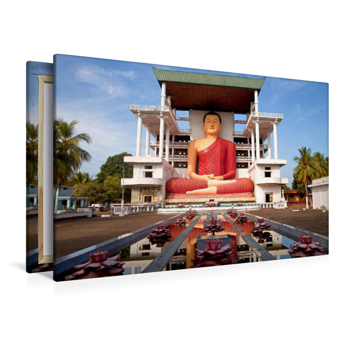 Premium Textil-Leinwand Premium Textil-Leinwand 120 cm x 80 cm quer Buddhastatue im Weherahena-Tempel Matara