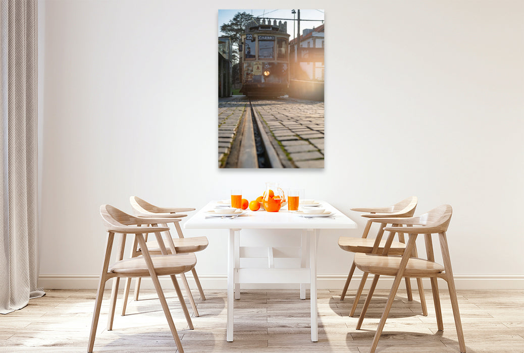 Premium textile canvas Premium textile canvas 80 cm x 120 cm high An old tram in the sunshine 