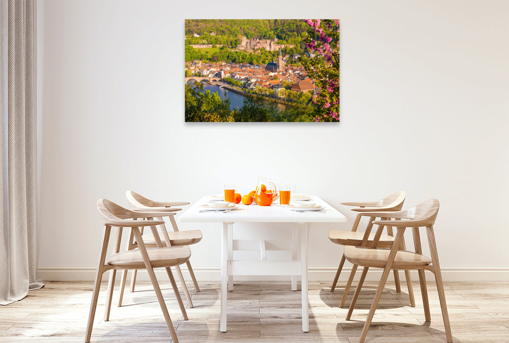 Premium textile canvas Premium textile canvas 120 cm x 80 cm landscape The old town and the castle in Heidelberg in spring 