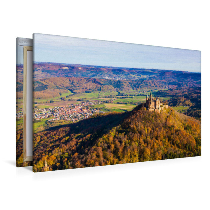 Premium Textil-Leinwand Premium Textil-Leinwand 120 cm x 80 cm quer Burg Hohenzollern auf der Vogelperspektive