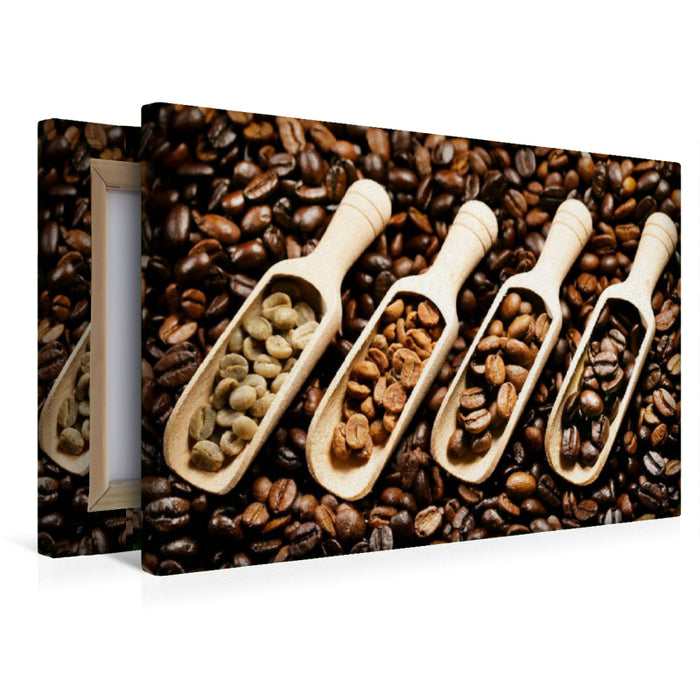 Premium Textil-Leinwand Premium Textil-Leinwand 45 cm x 30 cm quer Duftende Kaffebohnen appetitlich auf Holzlöffeln präsentiert