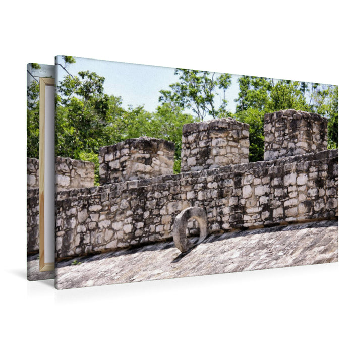 Premium textile canvas Premium textile canvas 120 cm x 80 cm landscape Mayan ball court in close-up 