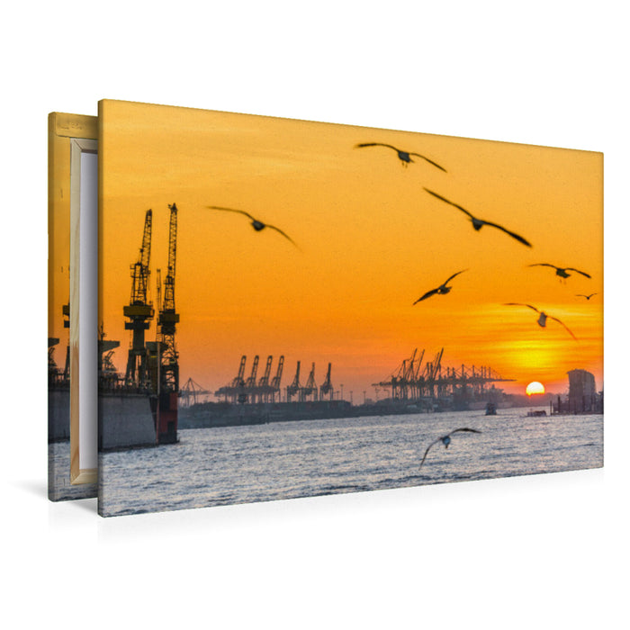 Premium Textil-Leinwand Premium Textil-Leinwand 120 cm x 80 cm quer Sonnenuntergang an der Elbe