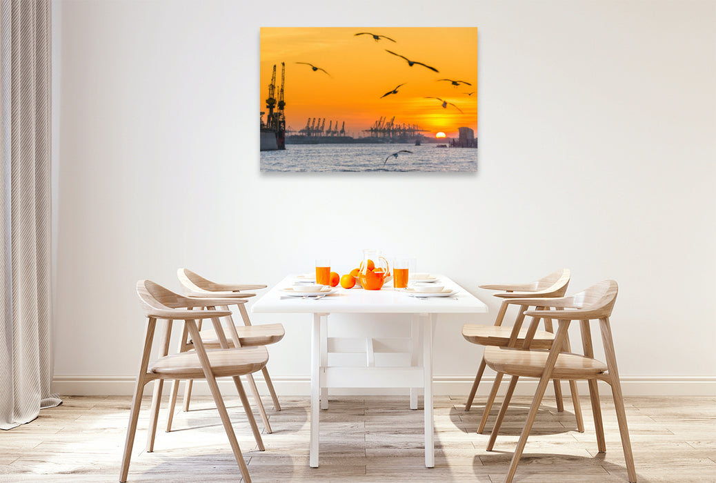 Toile textile premium Toile textile premium 120 cm x 80 cm paysage Coucher de soleil sur l'Elbe 