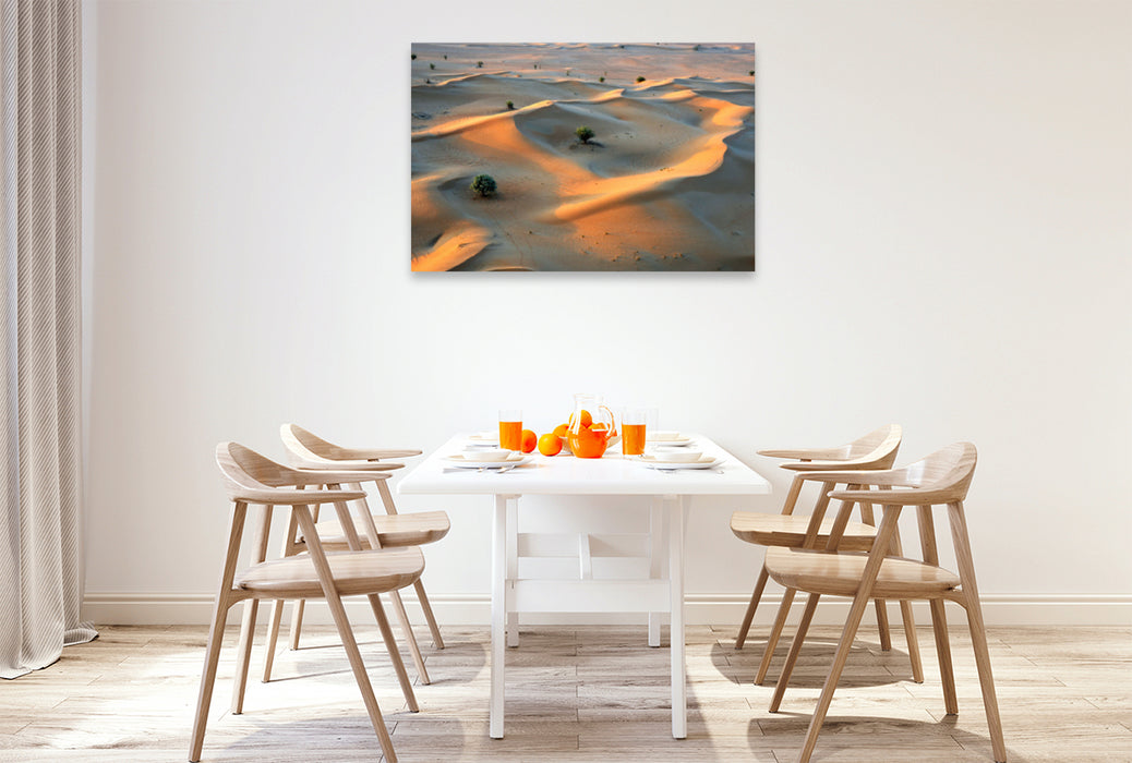 Premium Textil-Leinwand Premium Textil-Leinwand 120 cm x 80 cm quer Blick von einer Fahrt mit dem Heißluftballon auf die Sanddünen der Wüste "Rub al-Khali" im Süden von Dubai